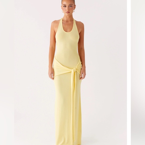 Peppermayo Dresses & Skirts - Peppermayo Yellow Halter Maxi Dress with Side Tie